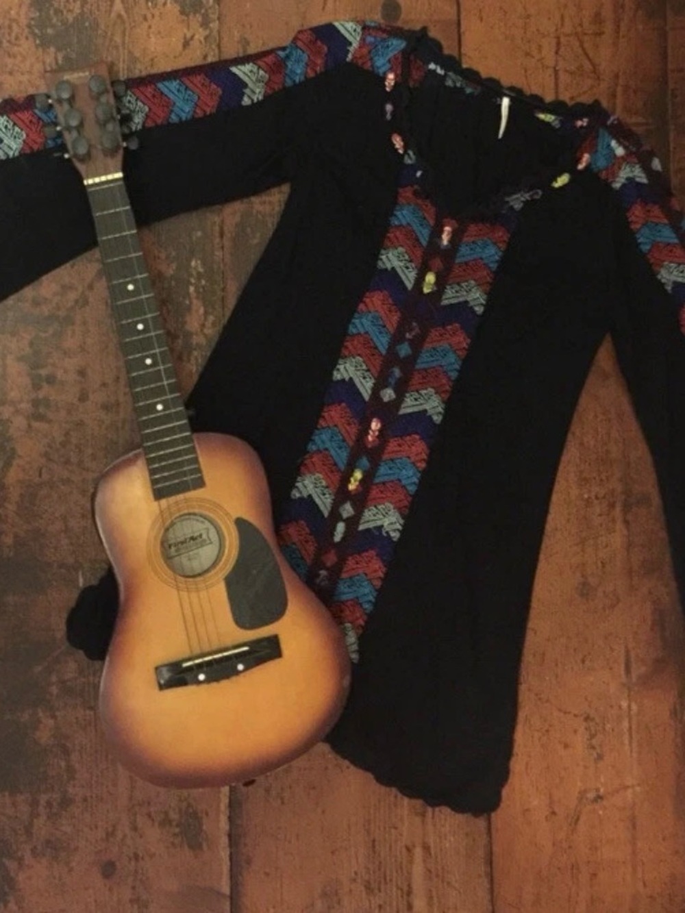 Free People 70’s Vintage Style Embroidered Black Mini Dress - Picture 4 of 4